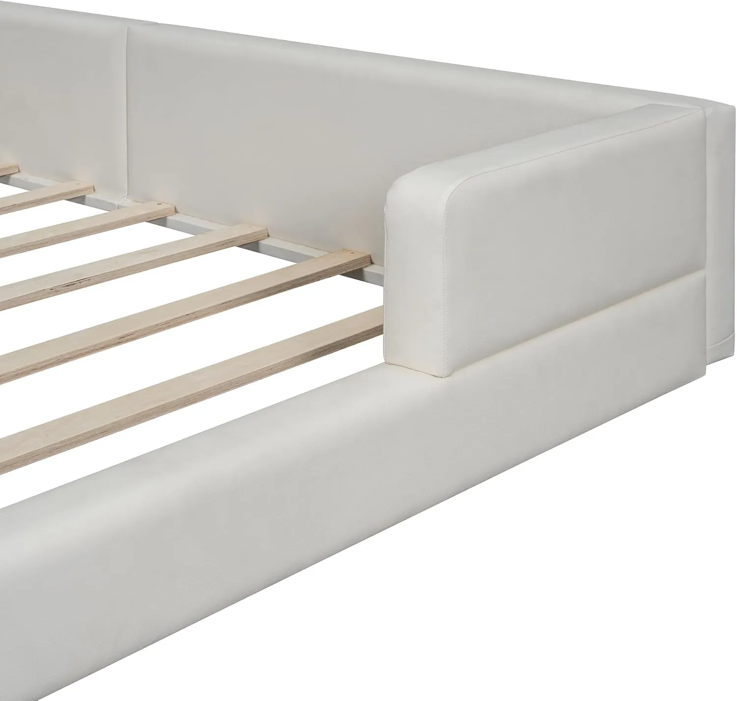 Merax Modern Tufted Plattform Bed with Headboard, Queen PU Leather Floor Day Bed Frame, No Box Spring Needed White