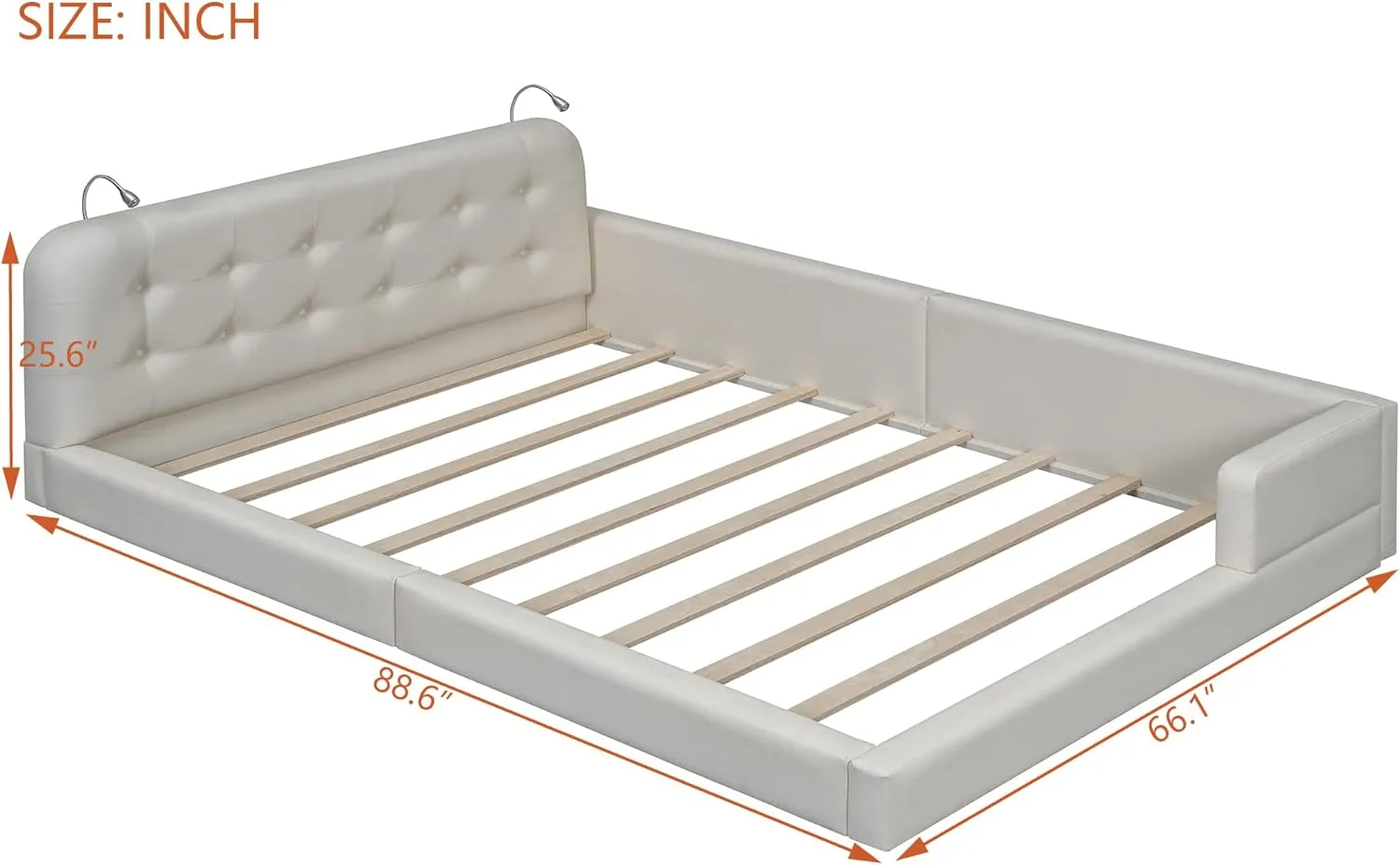 Merax Modern Tufted Plattform Bed with Headboard, Queen PU Leather Floor Day Bed Frame, No Box Spring Needed White