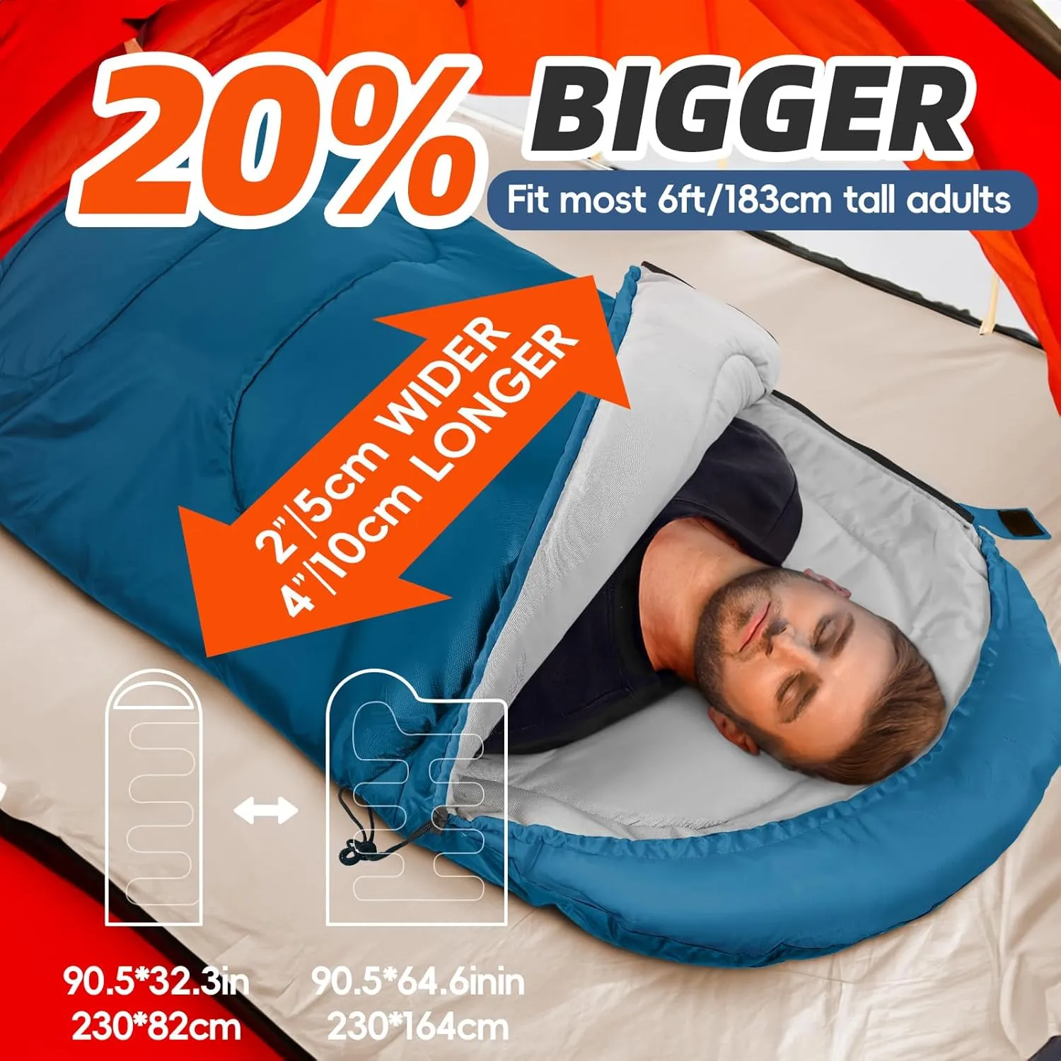 MEREZA Sleeping Bags XL for Adults Cold Weather Mens Large Wide Sleeping Bag for Big and Tall Girls Boys with Compression Sack for Camping Backpacking Warm & Cool Weather