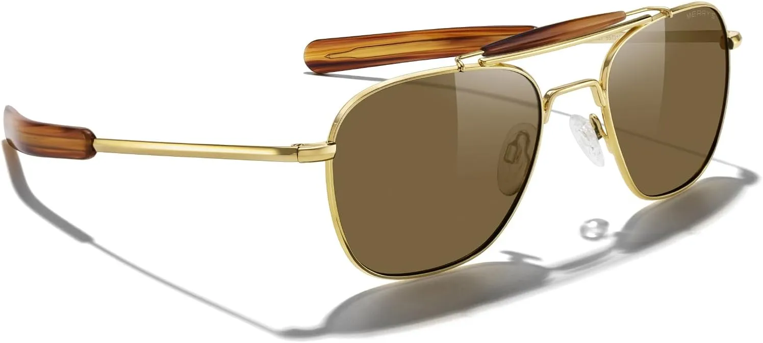 MERRY'S Classic Square Aviator II Military Polarized Sunglasses for Men or Women S8637