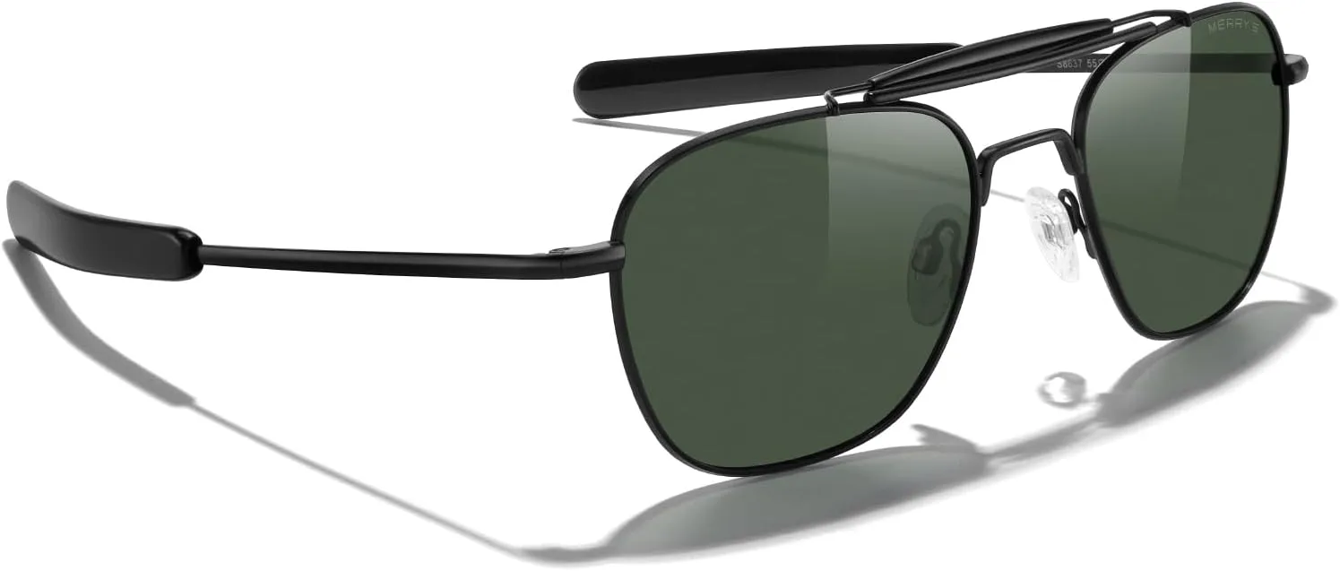 MERRY'S Classic Square Aviator II Military Polarized Sunglasses for Men or Women S8637