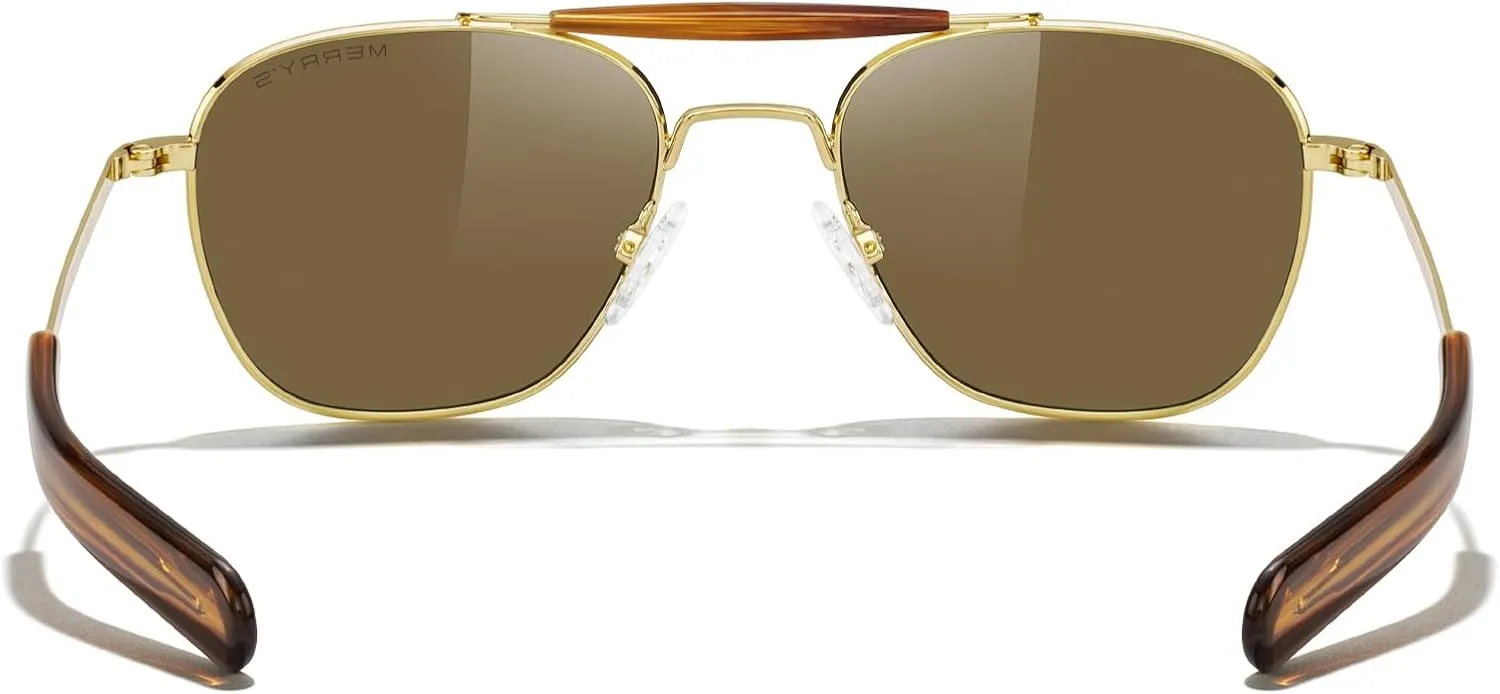 MERRY'S Classic Square Aviator II Military Polarized Sunglasses for Men or Women S8637