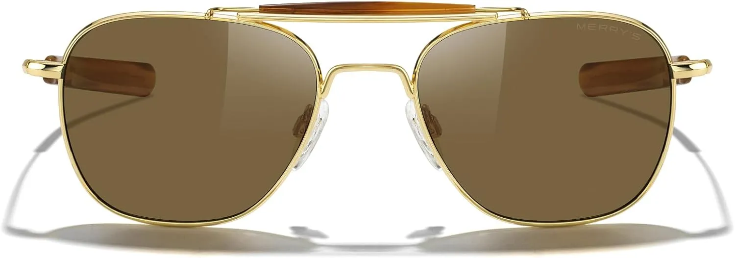MERRY'S Classic Square Aviator II Military Polarized Sunglasses for Men or Women S8637