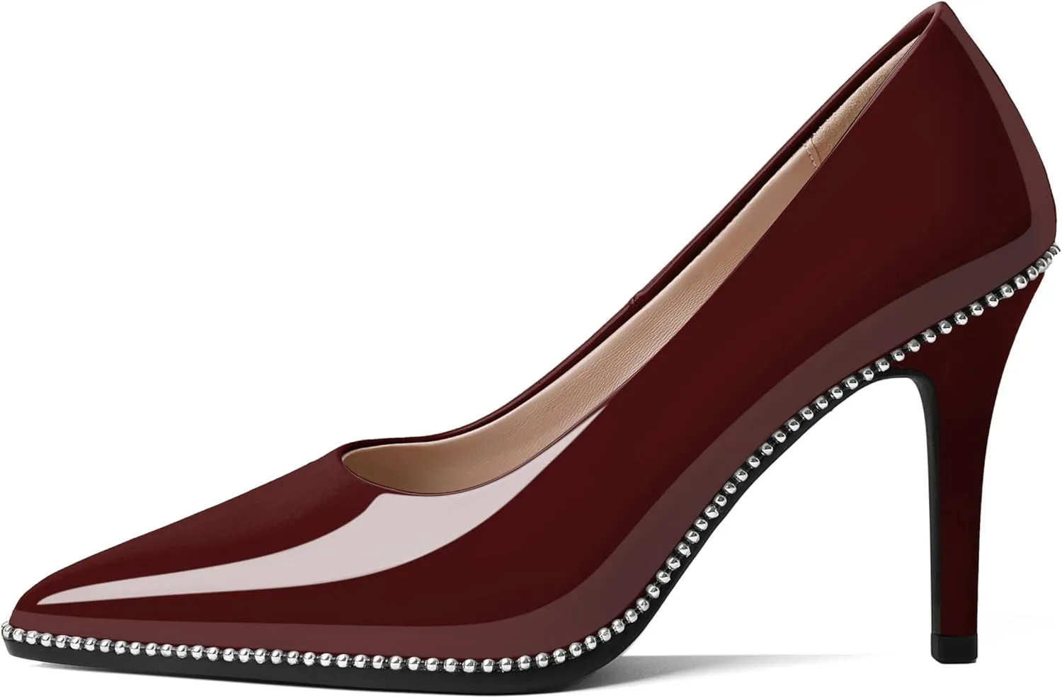Mettesally Women's Stiletto High Heels Slip on Pumps Closed Pointed Toe Beaded Pump Shoes Casual Party Dress Shoes 3.5 Inch