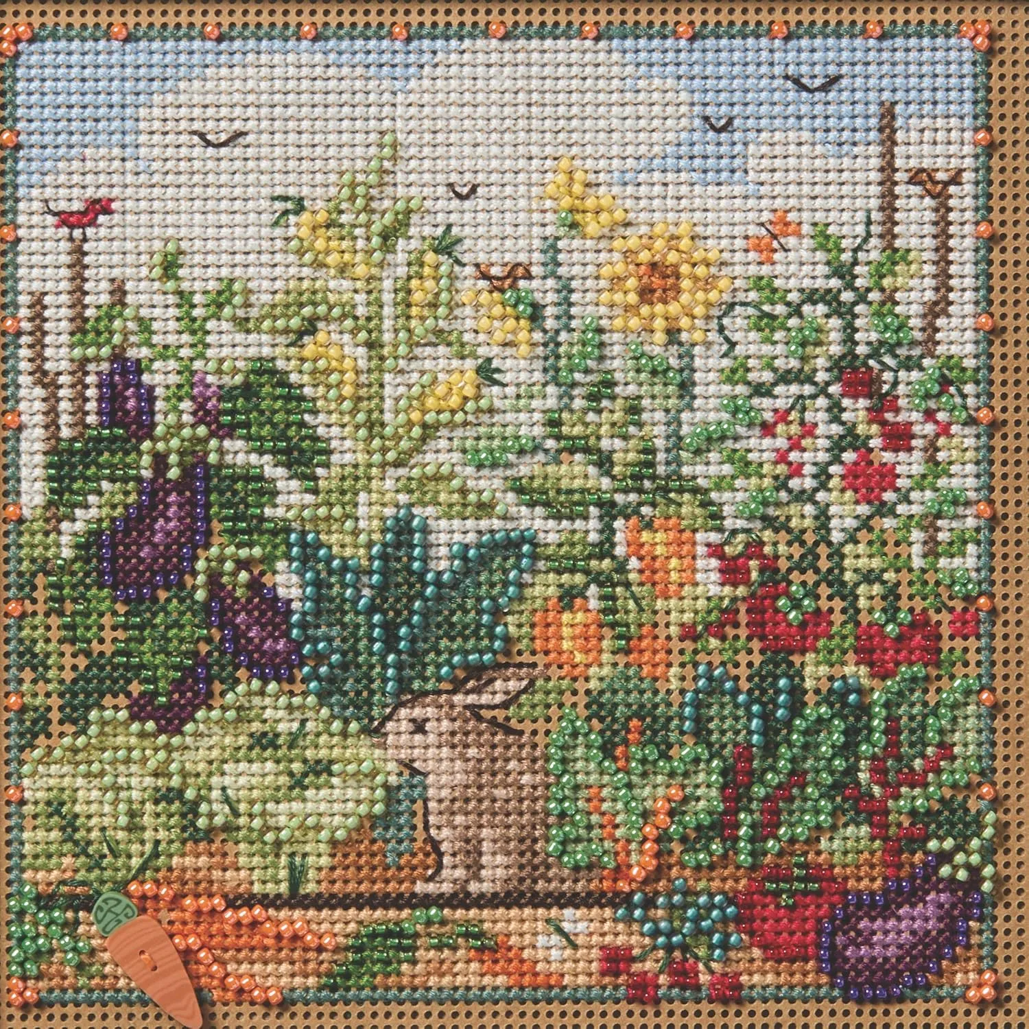 Mill Hill Bunny Garden Beaded Counted Cross Stitch Kit Buttons & Beads 2025 Spring Series MH142513, 5.25 x 5.25 inches, Multi