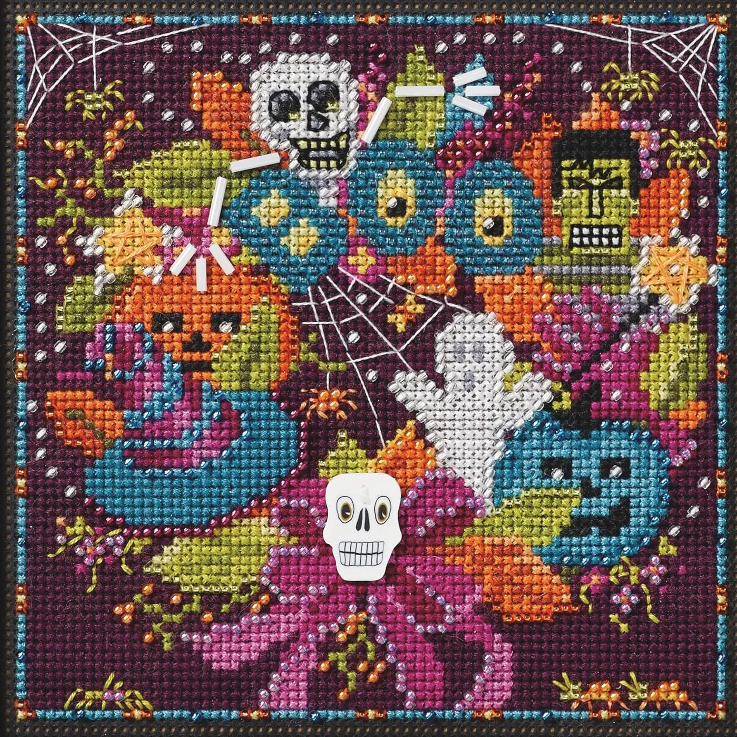Mill Hill Halloween Fun Beaded Counted Cross Stitch Kit 2024 Buttons & Beads Autumn MH142426, Multicolor, 5.25 x 5.25 Inches