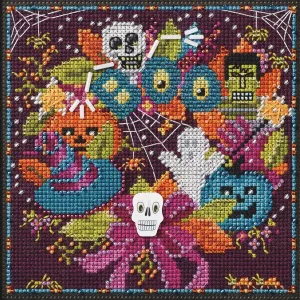 Mill Hill Halloween Fun Beaded Counted Cross Stitch Kit 2024 Buttons & Beads Autumn MH142426, Multicolor, 5.25 x 5.25 Inches