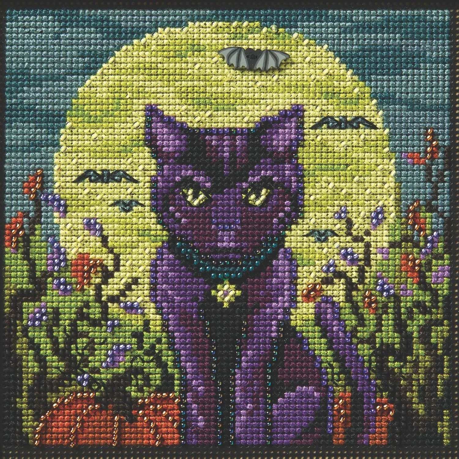 Mill Hill Spooky Cat Beaded Counted Cross Stitch Kit 2025 Buttons & Beads Autumn MH142525, Multicolor, 5.25 x 5.25 Inches