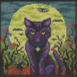 Mill Hill Spooky Cat Beaded Counted Cross Stitch Kit 2025 Buttons & Beads Autumn MH142525, Multicolor, 5.25 x 5.25 Inches