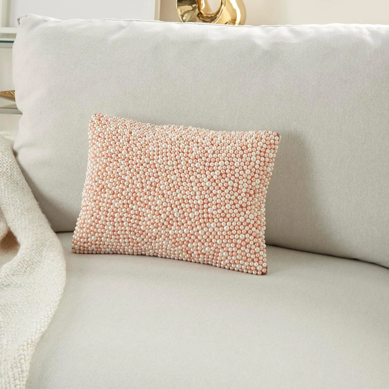 Mina Victory Luminescence Fully Beaded Pearls Blush 10" X 14" Throw Pillow