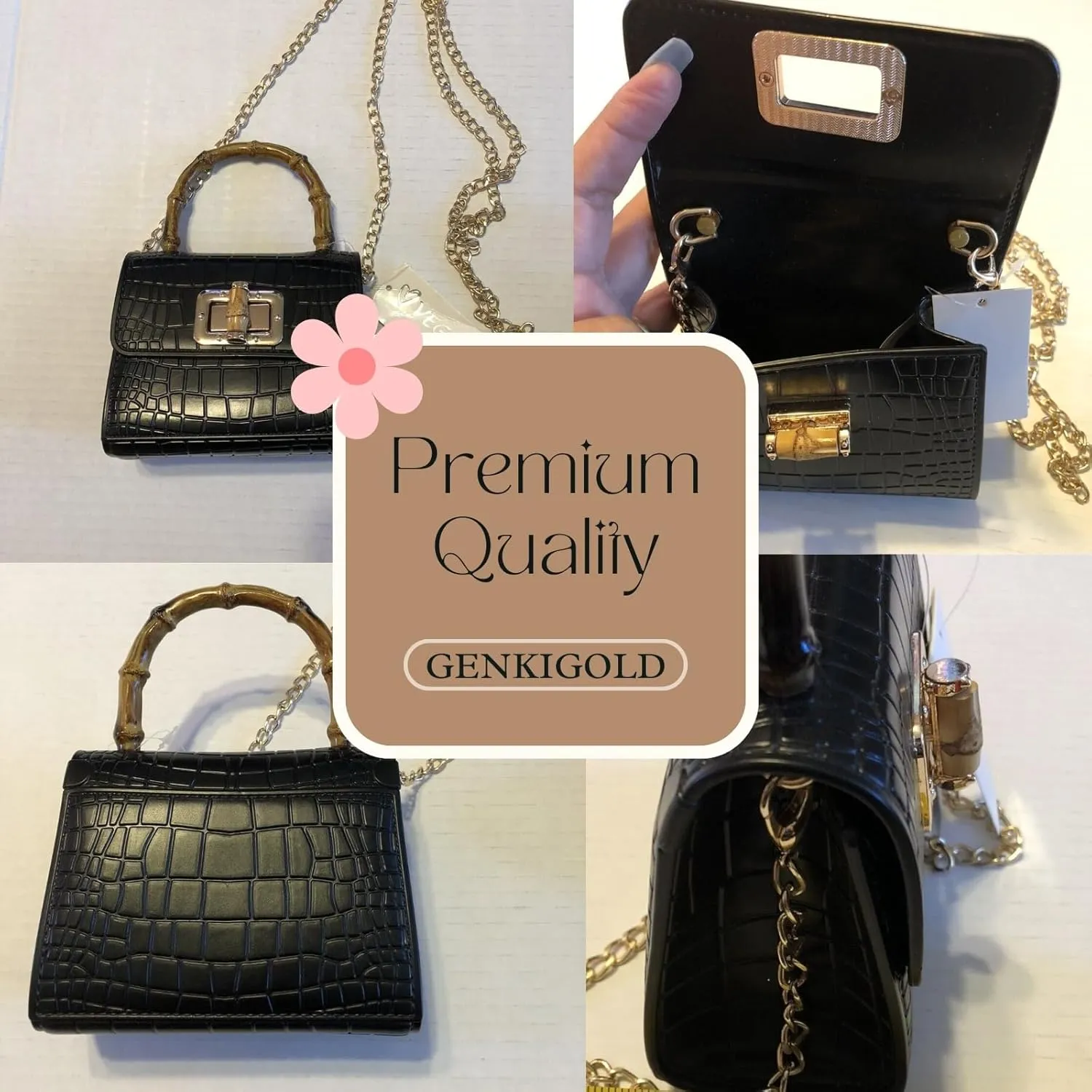 Mini Bamboo Handle Kids Purse: Crocodile Leather Pattern Toddler Handbag, Multiple Colour, with Sunglasses Option