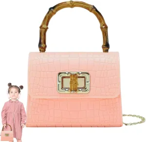 Mini Bamboo Handle Kids Purse: Crocodile Leather Pattern Toddler Handbag, Multiple Colour, with Sunglasses Option
