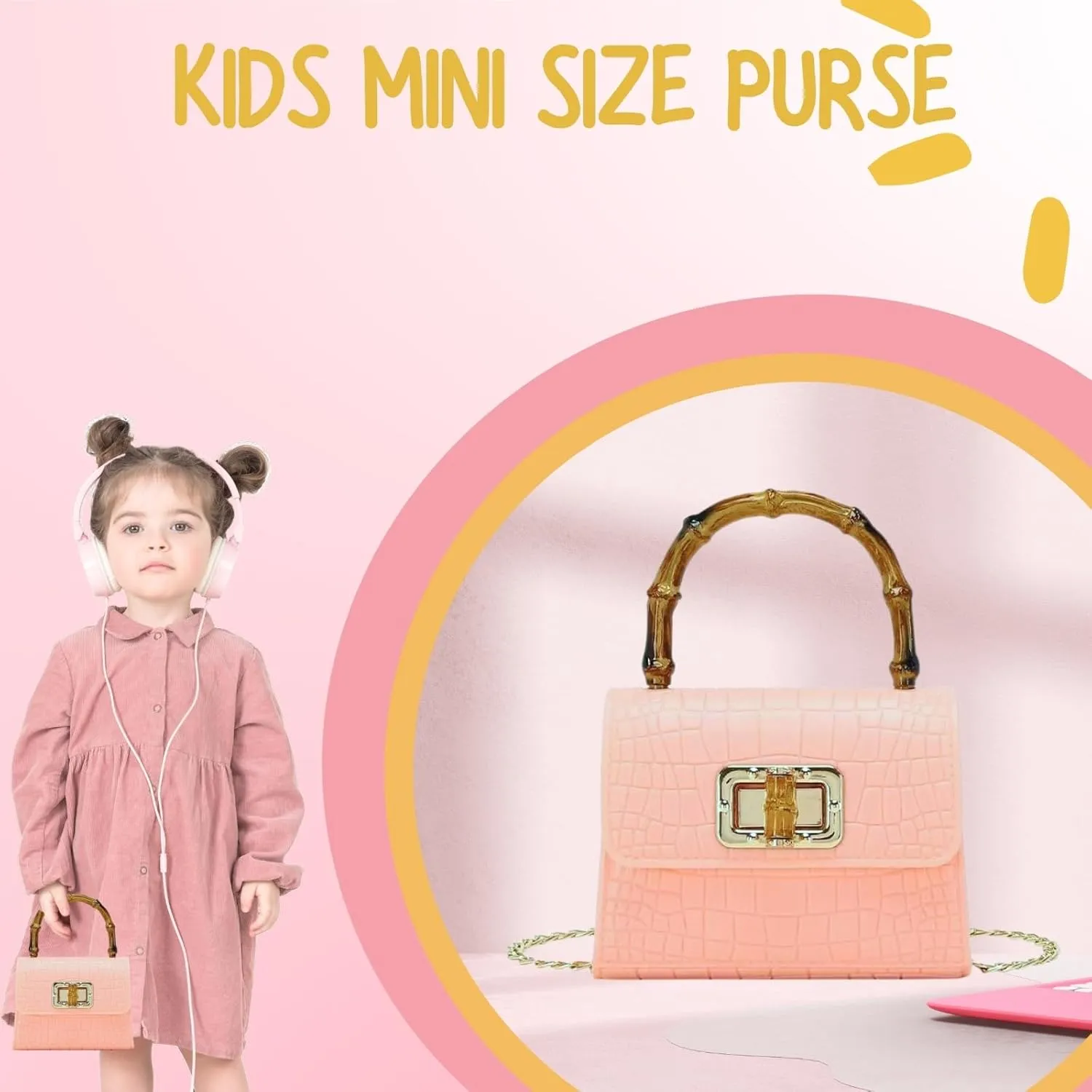 Mini Bamboo Handle Kids Purse: Crocodile Leather Pattern Toddler Handbag, Multiple Colour, with Sunglasses Option