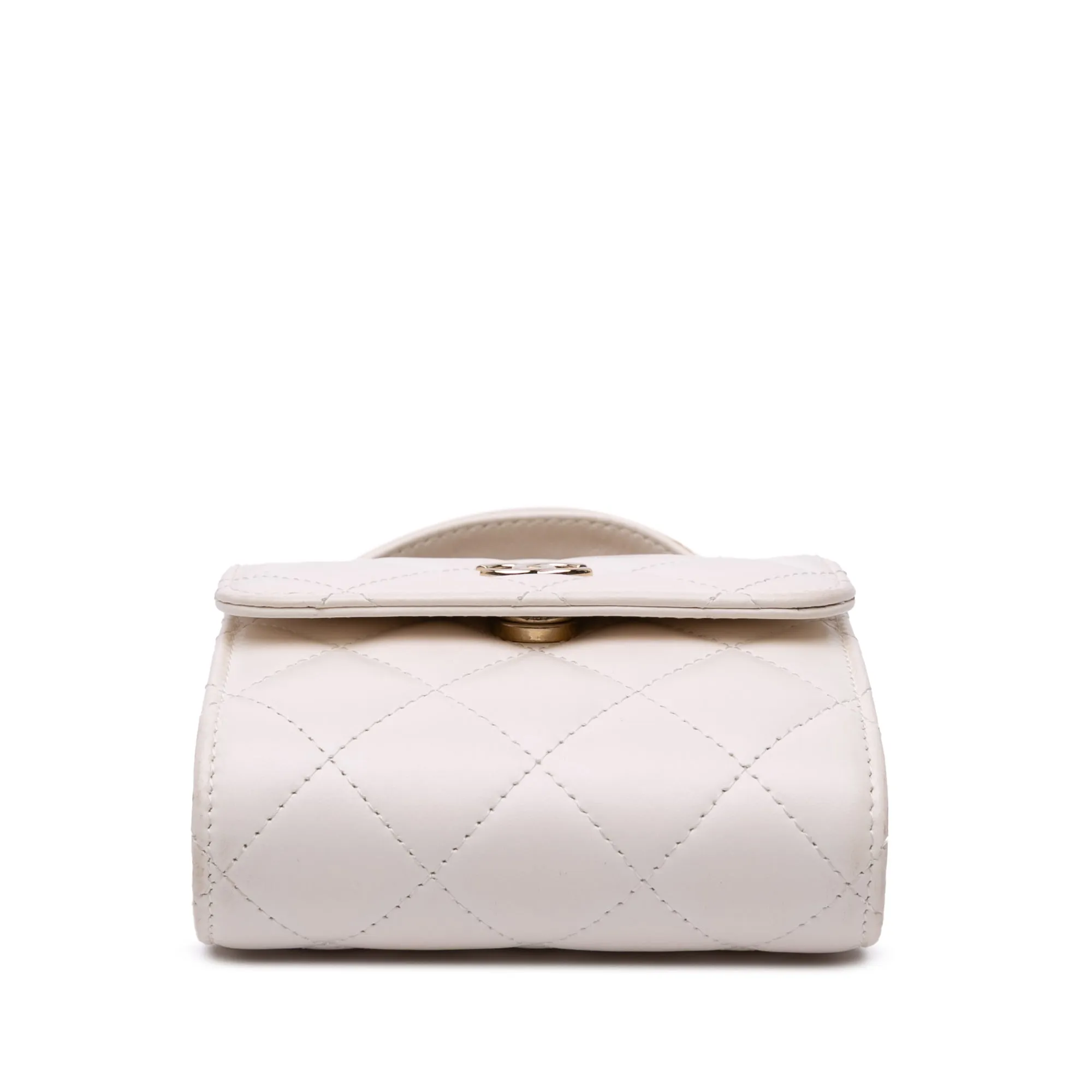 Mini CC Quilted Lambskin Kiss Lock Frame Top Handle Clutch with Chain