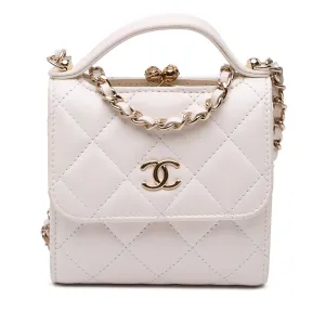 Mini CC Quilted Lambskin Kiss Lock Frame Top Handle Clutch with Chain