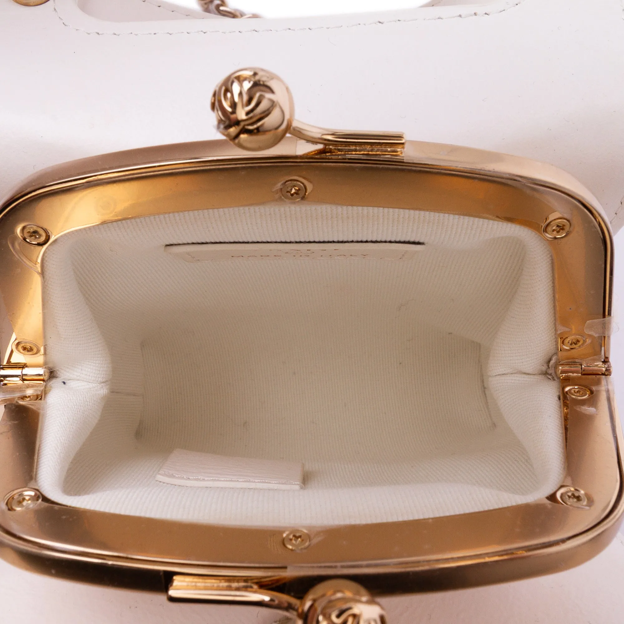 Mini CC Quilted Lambskin Kiss Lock Frame Top Handle Clutch with Chain