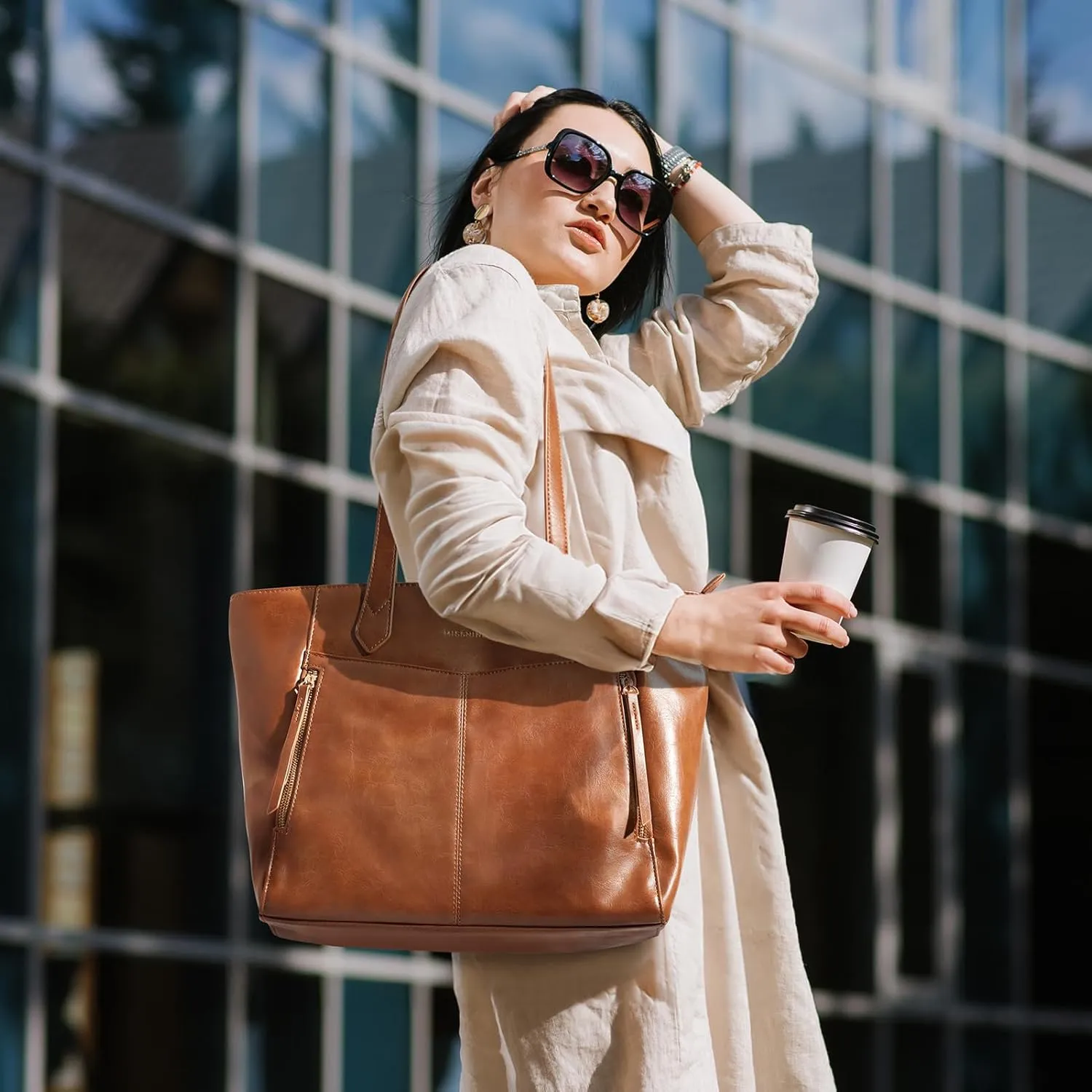 Missnine Tote Bag for Women with Zipper, Leather Purse and Handbags, Ladies Top-handle Shoulder Bags for Work, Casual, Travel