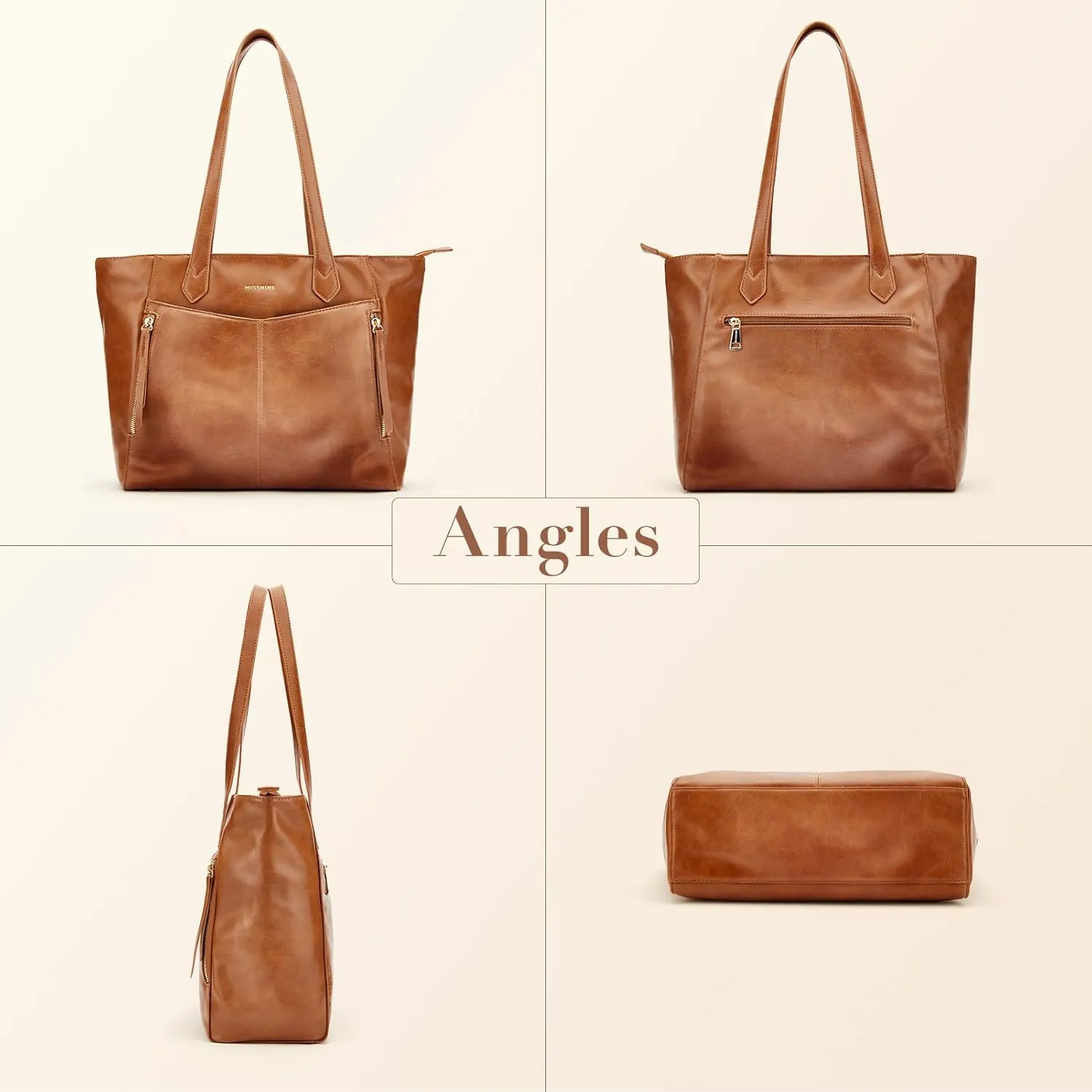 Missnine Tote Bag for Women with Zipper, Leather Purse and Handbags, Ladies Top-handle Shoulder Bags for Work, Casual, Travel