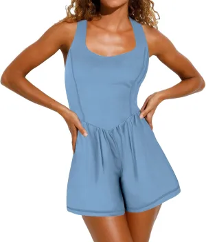 Miyaomn Casual Summer Workout Romper for Women Running Athletic Back Crisscross Sleeveless Jumpsuits Outfits Gym Yoga Clothes