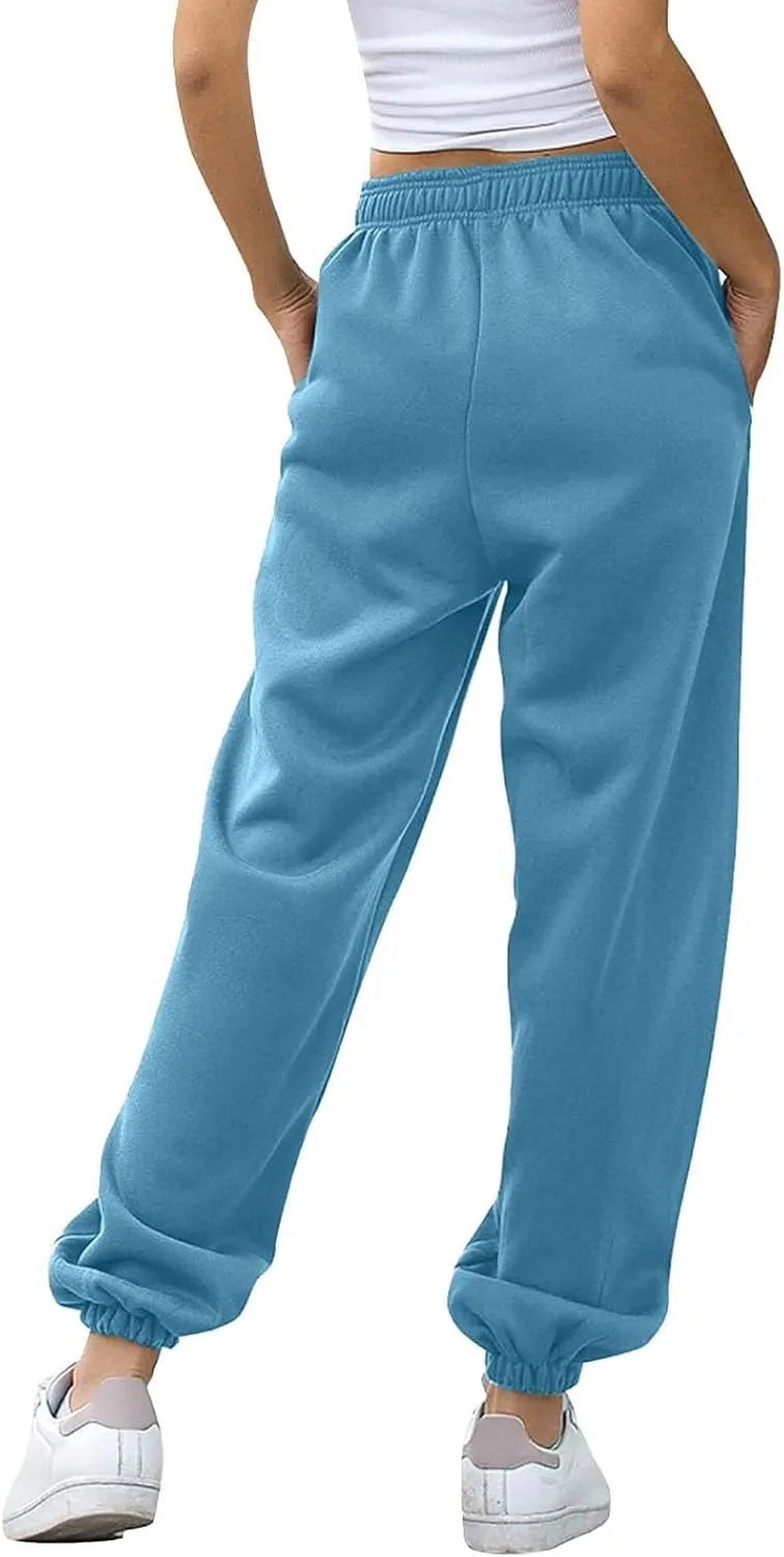 Miyaomn Women's Casual Baggy Sweatpants Elastic High Waisted Drawstring Workout Athletic Joggers Pants 2024 Fall with Pockets