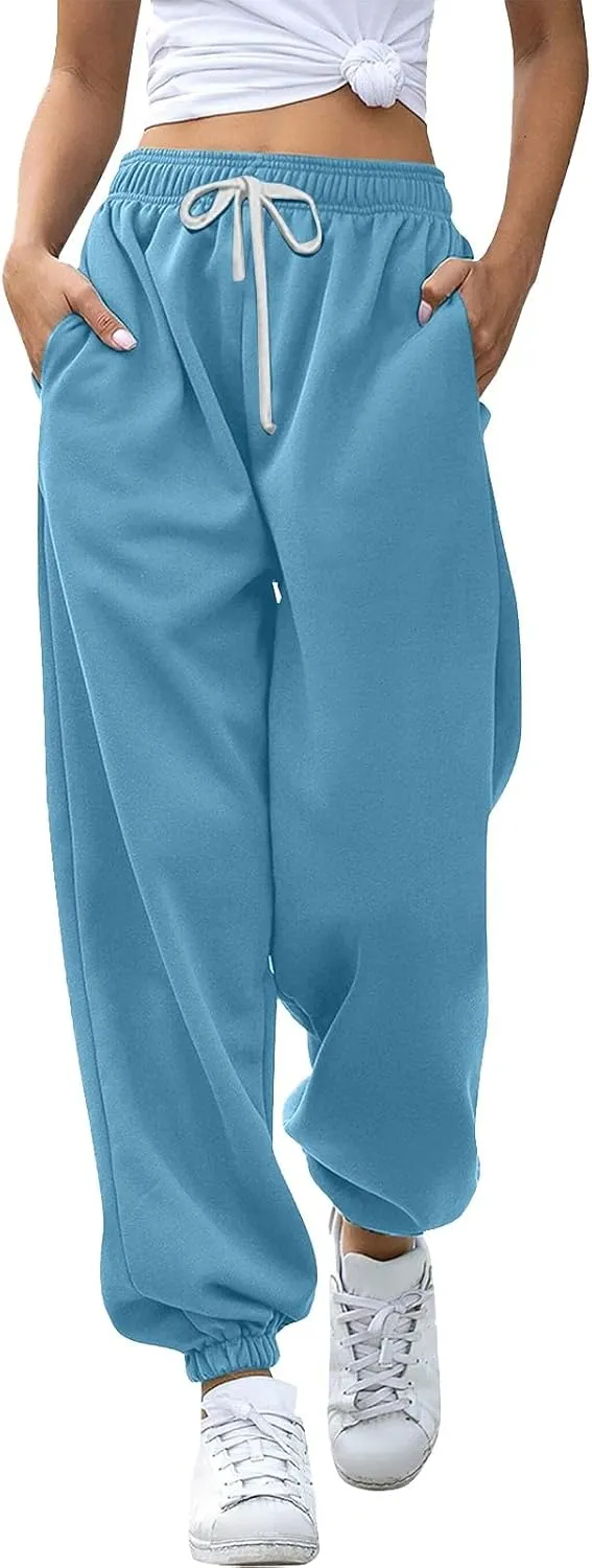 Miyaomn Women's Casual Baggy Sweatpants Elastic High Waisted Drawstring Workout Athletic Joggers Pants 2024 Fall with Pockets