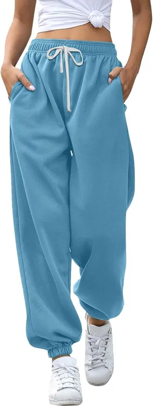 Miyaomn Women's Casual Baggy Sweatpants Elastic High Waisted Drawstring Workout Athletic Joggers Pants 2024 Fall with Pockets