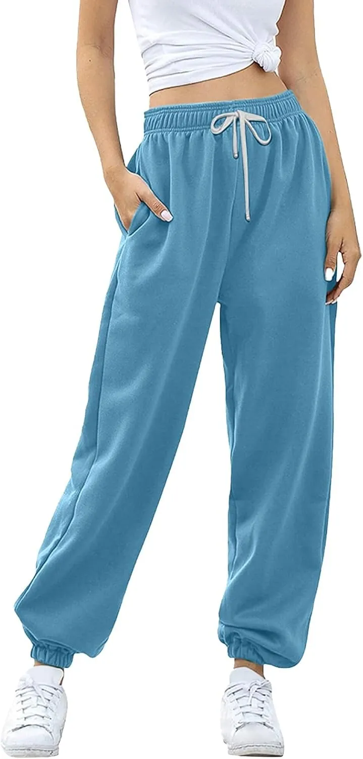 Miyaomn Women's Casual Baggy Sweatpants Elastic High Waisted Drawstring Workout Athletic Joggers Pants 2024 Fall with Pockets