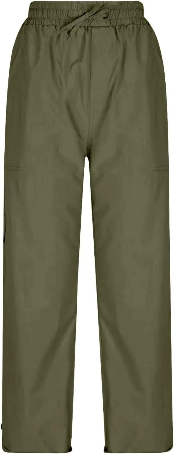 Miyaomn Women's Casual Solid Loose Cargo Pants Lightweight Drawstring Waisted Roll-Up Joggers Slacks Pockets Lounge Trousers