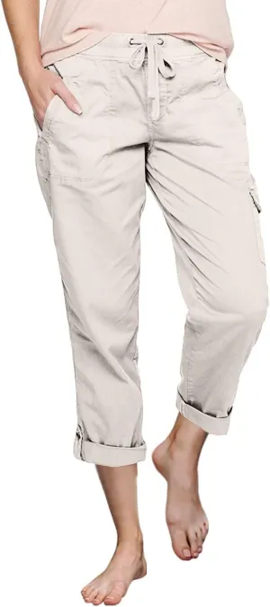 Miyaomn Women's Casual Solid Loose Cargo Pants Lightweight Drawstring Waisted Roll-Up Joggers Slacks Pockets Lounge Trousers