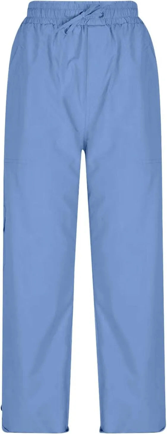 Miyaomn Women's Casual Solid Loose Cargo Pants Lightweight Drawstring Waisted Roll-Up Joggers Slacks Pockets Lounge Trousers