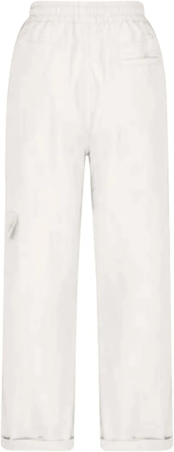 Miyaomn Women's Casual Solid Loose Cargo Pants Lightweight Drawstring Waisted Roll-Up Joggers Slacks Pockets Lounge Trousers