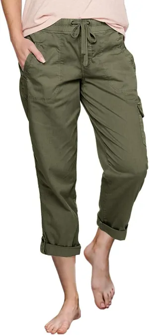 Miyaomn Women's Casual Solid Loose Cargo Pants Lightweight Drawstring Waisted Roll-Up Joggers Slacks Pockets Lounge Trousers