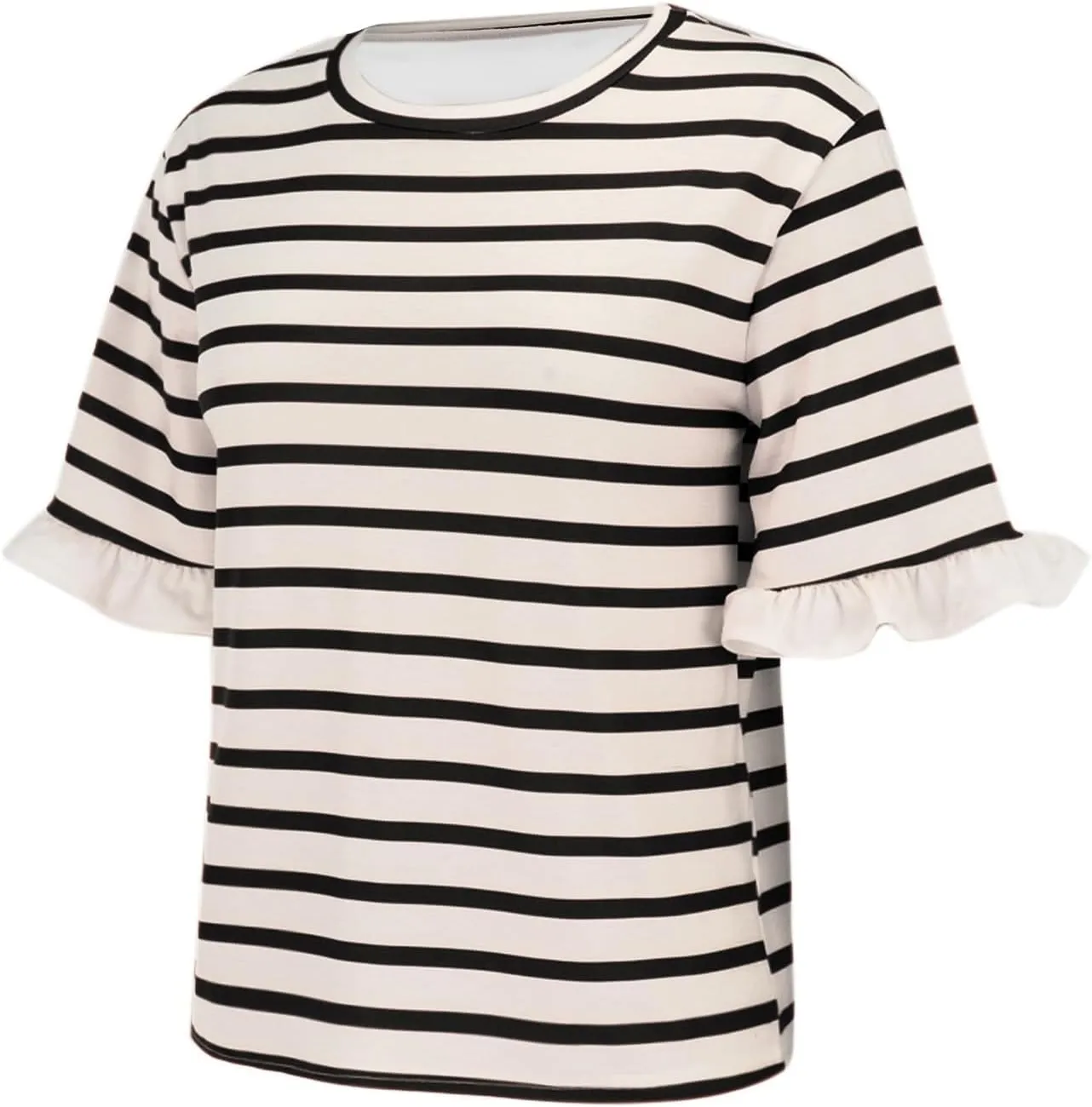Miyaomn Women's Casual Striped Tops Trendy Ruffled Short Sleeve Crewneck Loose T Shirts 2025 Fashion Y2k Tees Summer Outfits