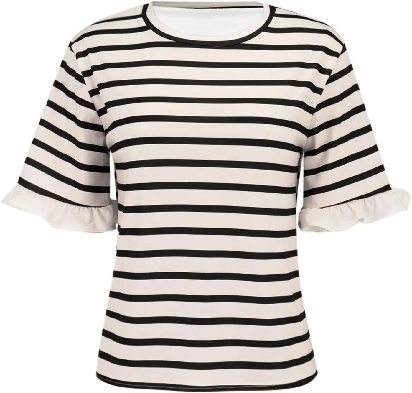 Miyaomn Women's Casual Striped Tops Trendy Ruffled Short Sleeve Crewneck Loose T Shirts 2025 Fashion Y2k Tees Summer Outfits