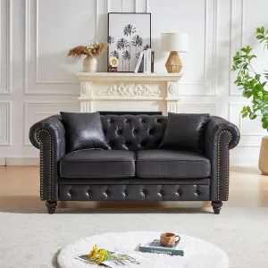 Modern Chesterfield Sofa Couch, 63.5-inch Faux Leather Loveseat Sofa with Rolled Arms and Tufted Button for Living Room, Office, Black