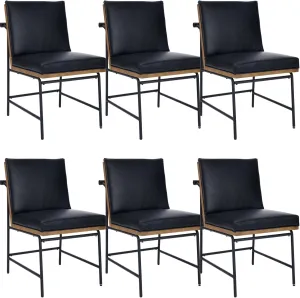 Modern Dining Chairs Set of 6, Comfy PU Leather Armless Side Chairs with Backrest Wooden Upholstered Seat Black Metal Legs for Dining Room Living Room, Black