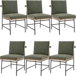 Modern Dining Chairs Set of 6, Comfy PU Leather Armless Side Chairs with Backrest Wooden Upholstered Seat Black Metal Legs for Dining Room Living Room, Green