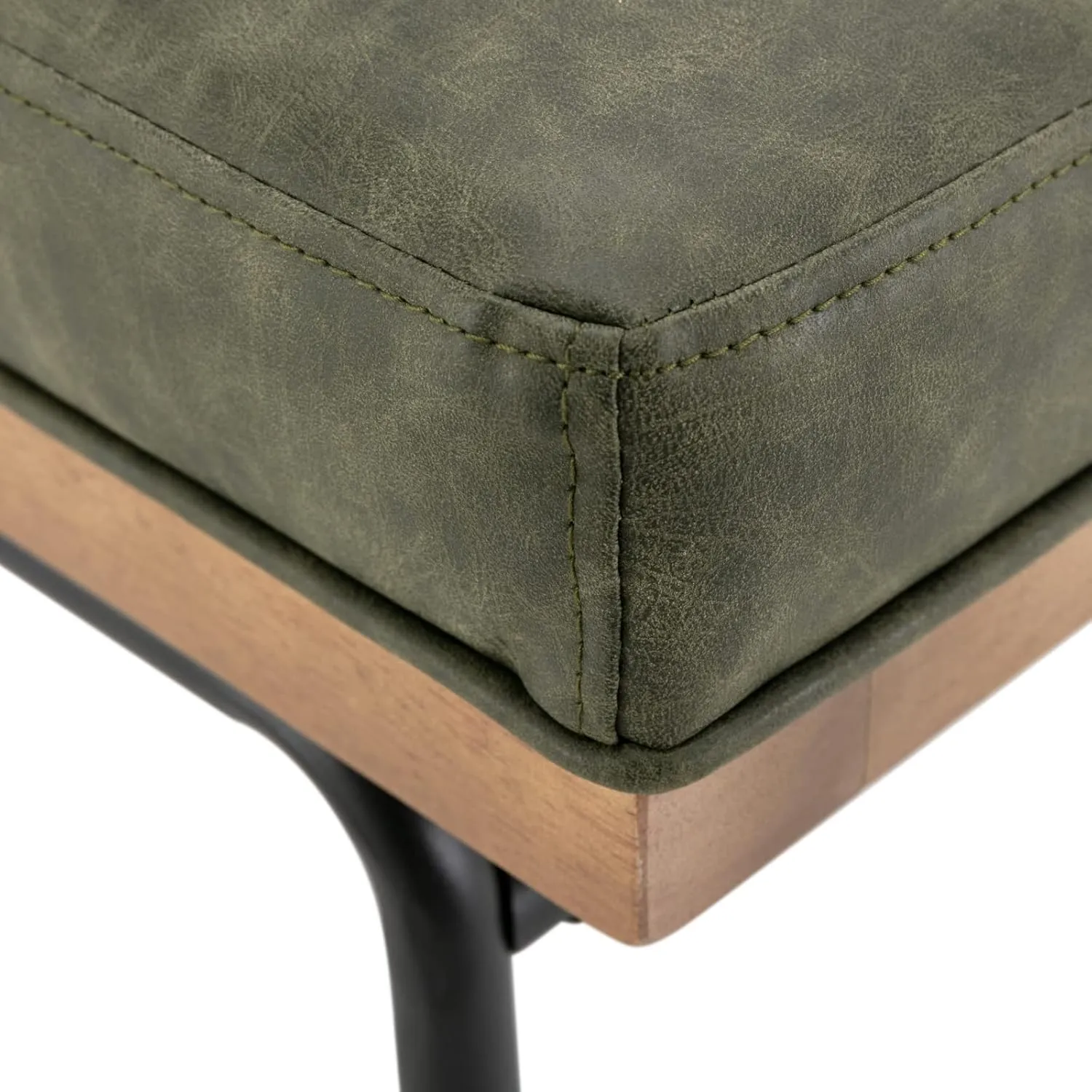 Modern Dining Chairs Set of 6, Comfy PU Leather Armless Side Chairs with Backrest Wooden Upholstered Seat Black Metal Legs for Dining Room Living Room, Green