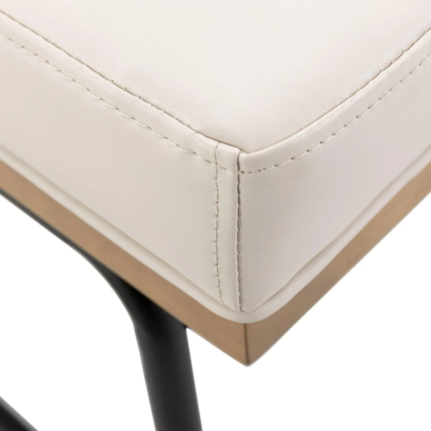 Modern Dining Chairs Set of 6, Comfy PU Leather Side Chairs Upholstered with Backrest Black Metal Legs for Dining Room Living Room, Beige