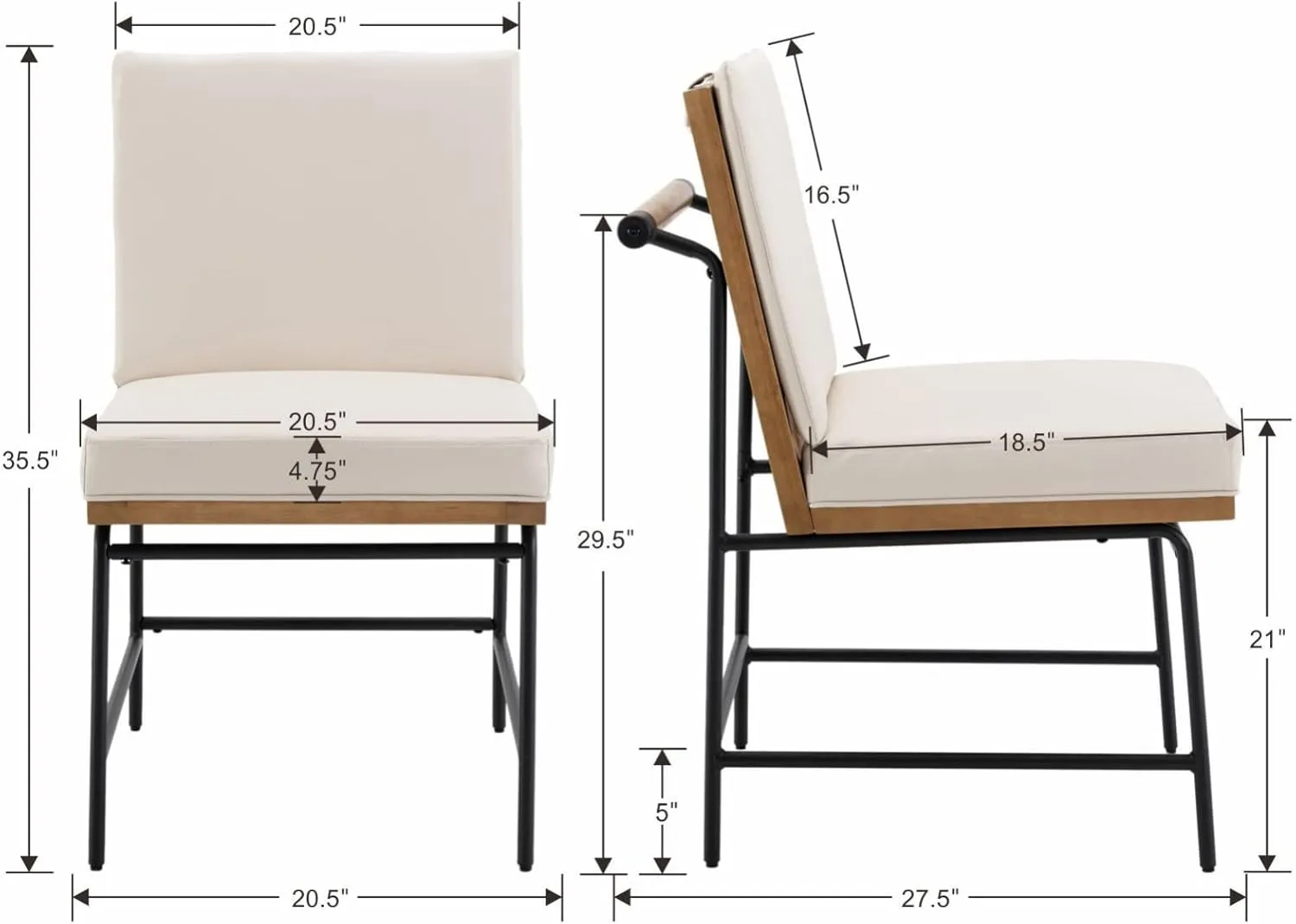 Modern Dining Chairs Set of 6, Comfy PU Leather Side Chairs Upholstered with Backrest Black Metal Legs for Dining Room Living Room, Beige