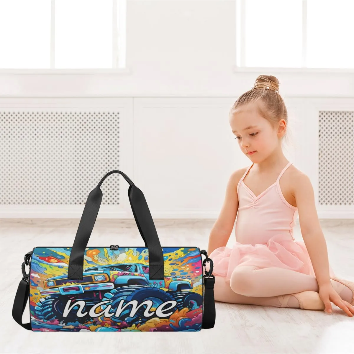 Monsters Truck Car Pattern Personalized Dance Bags, Monsters Truck Car Pattern Custom Sport Duffel Bag Travel Duffle Bag Overnight Weekender Bag
