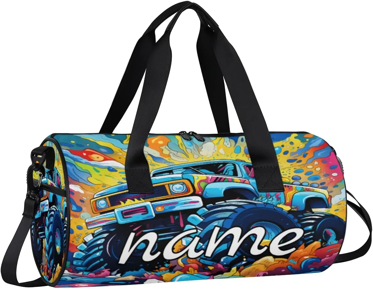 Monsters Truck Car Pattern Personalized Dance Bags, Monsters Truck Car Pattern Custom Sport Duffel Bag Travel Duffle Bag Overnight Weekender Bag