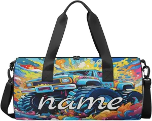 Monsters Truck Car Pattern Personalized Dance Bags, Monsters Truck Car Pattern Custom Sport Duffel Bag Travel Duffle Bag Overnight Weekender Bag