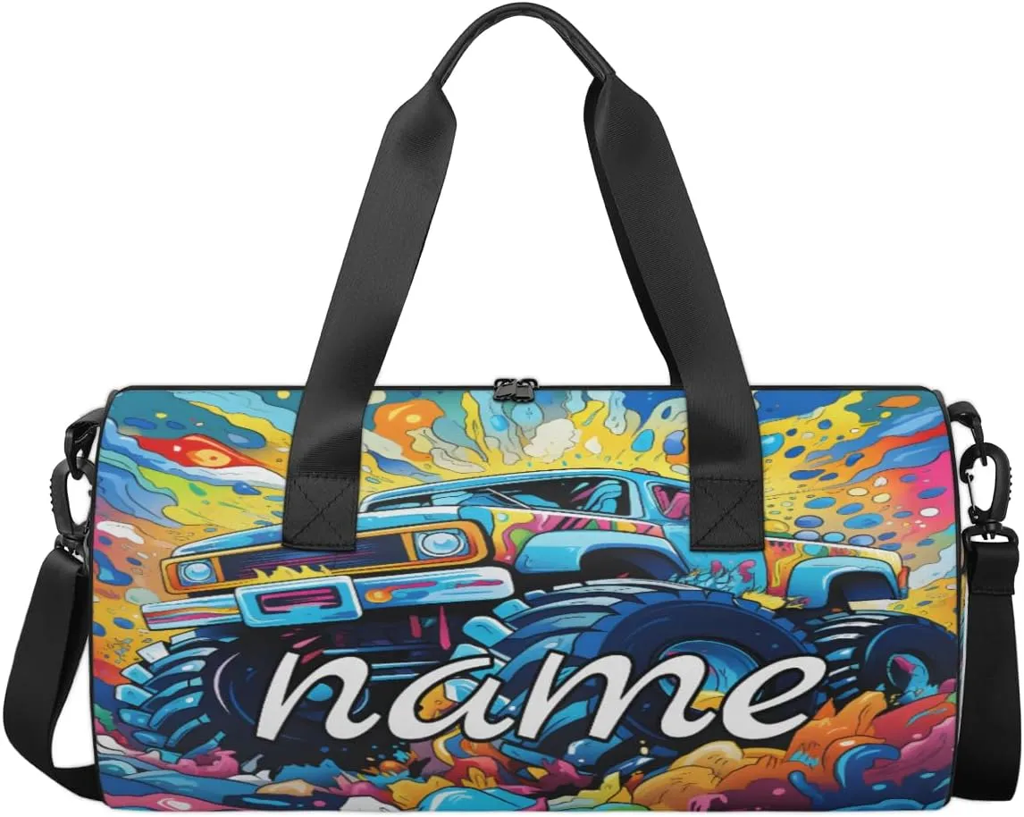 Monsters Truck Car Pattern Personalized Dance Bags, Monsters Truck Car Pattern Custom Sport Duffel Bag Travel Duffle Bag Overnight Weekender Bag