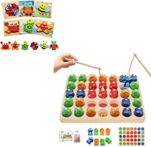 Montessori Toys for 1 2 3 4 5 6 Year Old Boys Girls,Wooden Magnetic Fishing Game & Wooden Toddler Animal Puzzles Toy,Kids Toddler Toys for Ages 1  Year Old Preschool Learning Educational STEM Gifts