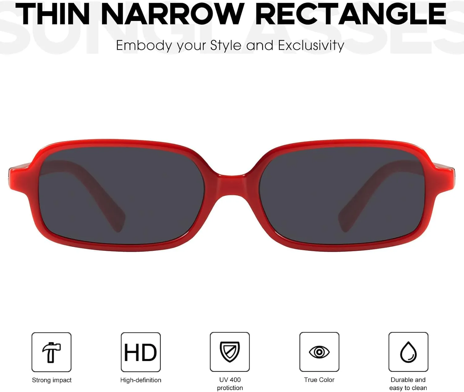 mosanana Trendy Rectangle Sunglasses for Women Retro 90s Style Small Narrow MS52479