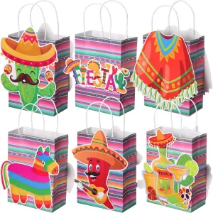 MotiMind 24 Pcs Mexico Fiesta Party Paper Bags with Handles Cinco De Mayo Candy Treat Goodie Gift Bags for Mexico Party Favors Fiesta Supplies