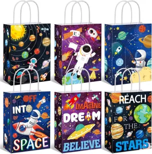 MotiMind 24 Pcs Outer Space Party Bags Outer Space Party Favors Bags with Handle Outer Space Paper Candy Treat Goodie Bag for Birthday Holiday Party Decorations for Kids