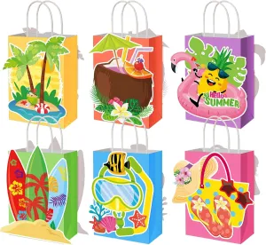 MotiMind 24 Pcs Summer Hawaiian Party Favors Bags with Handles Aloha Gift Bags Tropical Hawaii Treat Goodie Bags for Aloha Party Summer Luau Holiday Supplies