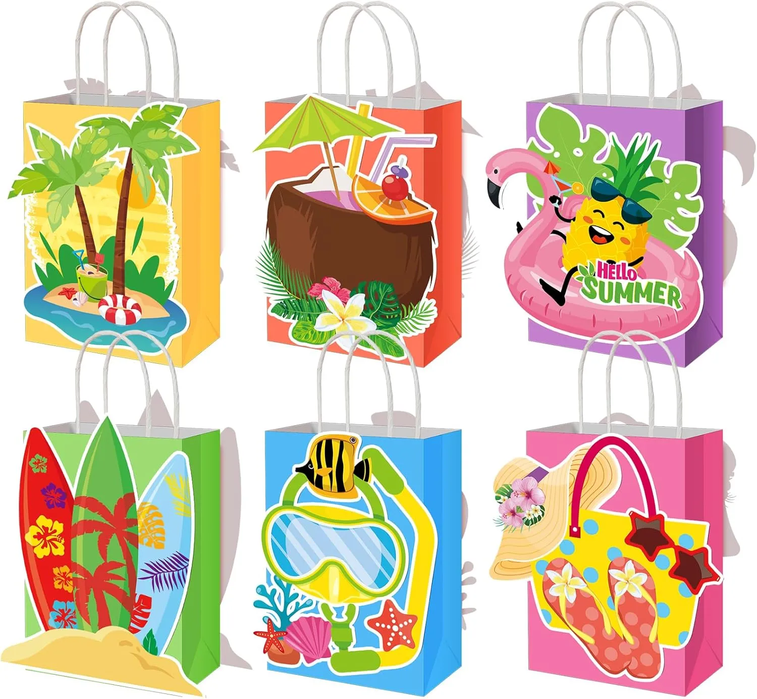 MotiMind 24 Pcs Summer Hawaiian Party Favors Bags with Handles Aloha Gift Bags Tropical Hawaii Treat Goodie Bags for Aloha Party Summer Luau Holiday Supplies